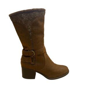 Baretraps Women’s Brown Faux Suede Buckle Detail Mid-Calf Fur-Lined Boots Sz 10M